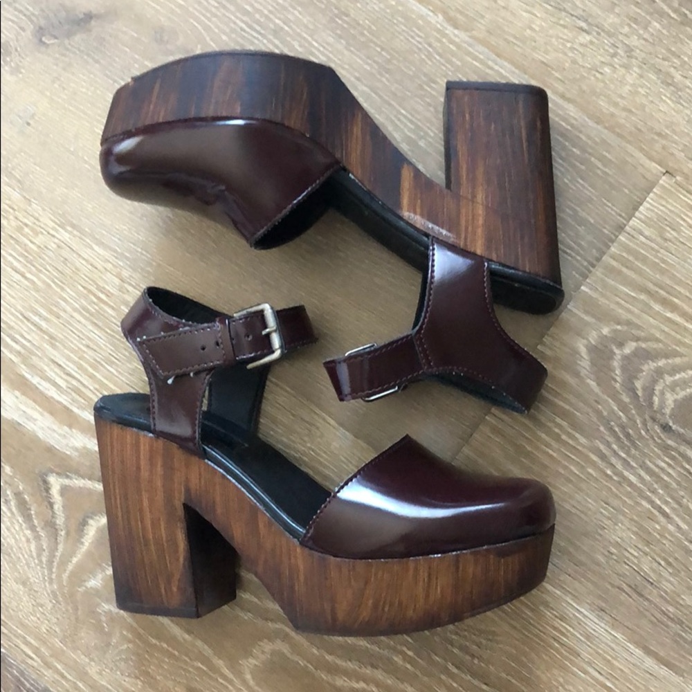 Topshop burgundy platform clogs